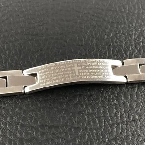 Stainless Steel Lords Prayer Bracelet 7.5" Unisex Tank Track Christian Religious